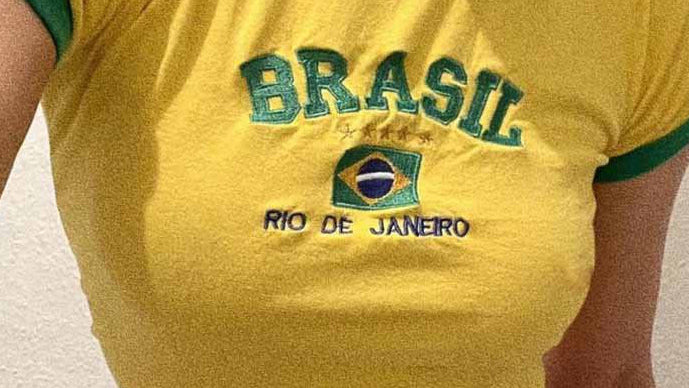 BRASIL Brazil Vintage Color Block Crop Top, Embroidered Short/Long Sleeve Y2K Baby Tee