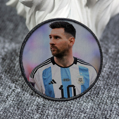 Messi Patch Sew/Iron on with Embroidered Border for Hats, Shirts.