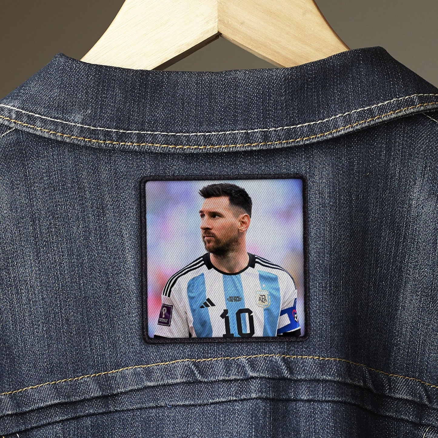 Messi Patch Sew/Iron on with Embroidered Border for Hats, Shirts.
