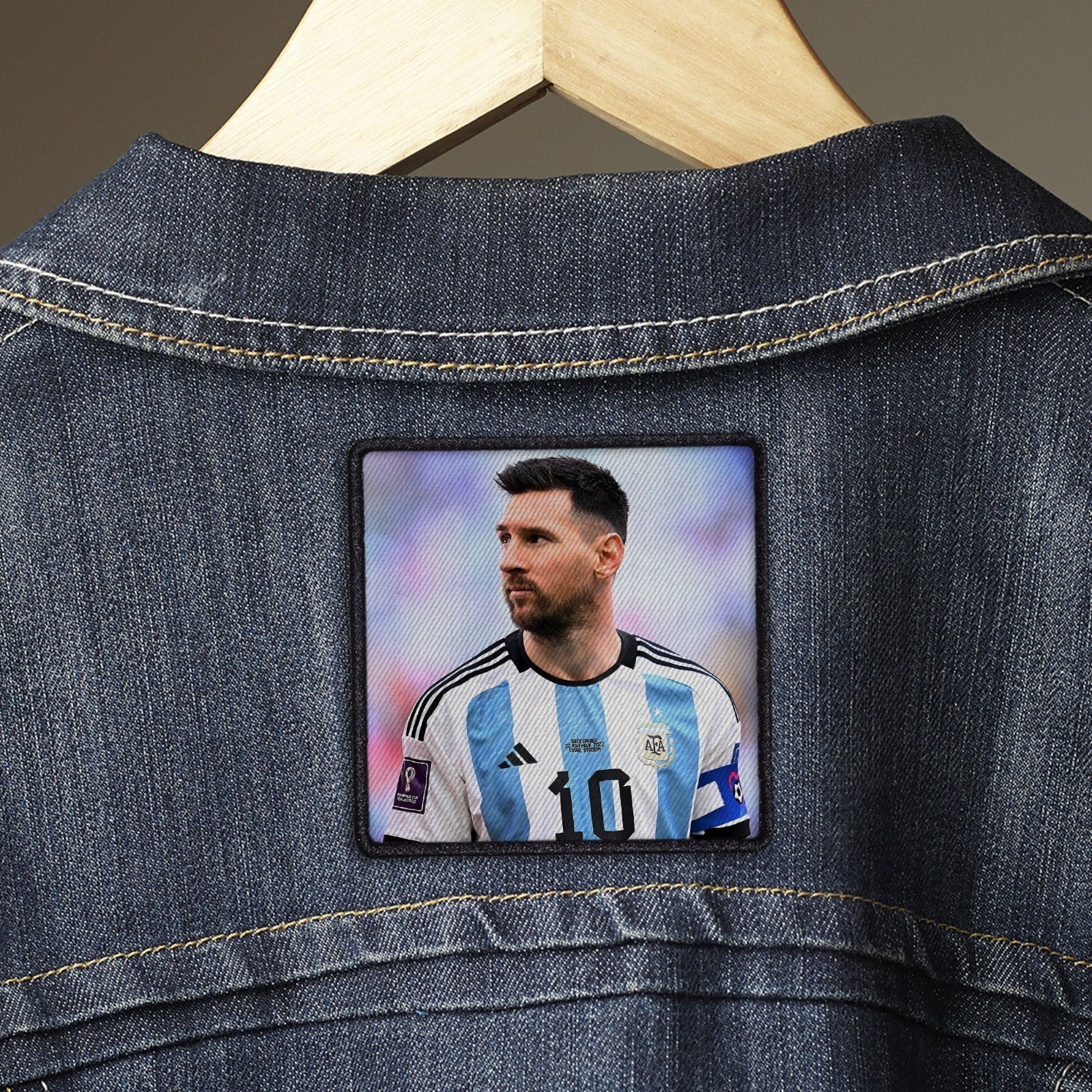 Messi Patch Sew/Iron on with Embroidered Border for Hats, Shirts.