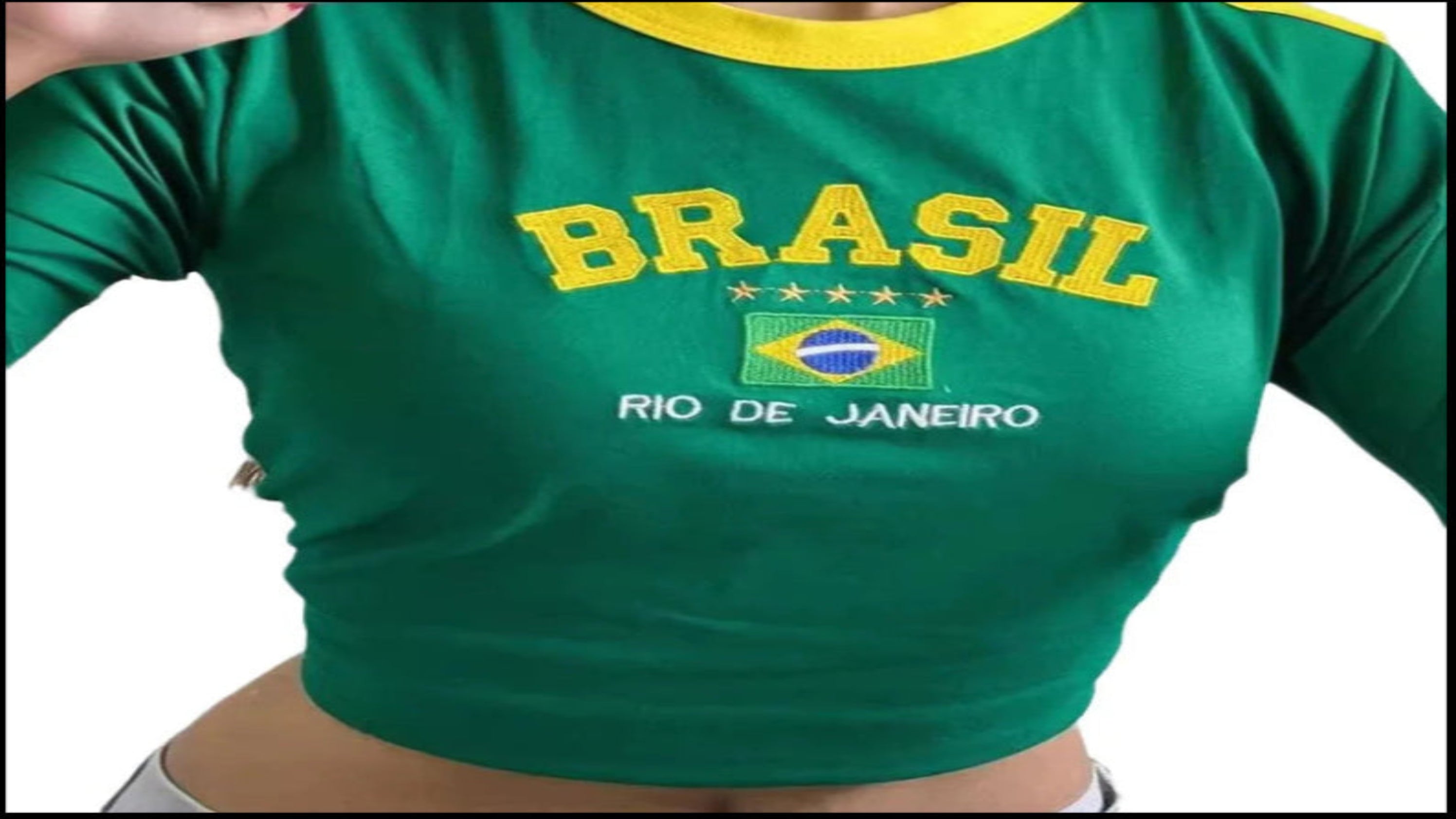 BRASIL Brazil Vintage Color Block Crop Top, Embroidered Short/Long Sleeve Y2K Baby Tee
