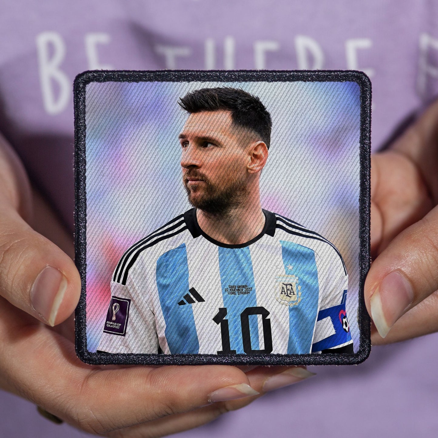 Messi Patch Sew/Iron on with Embroidered Border for Hats, Shirts.
