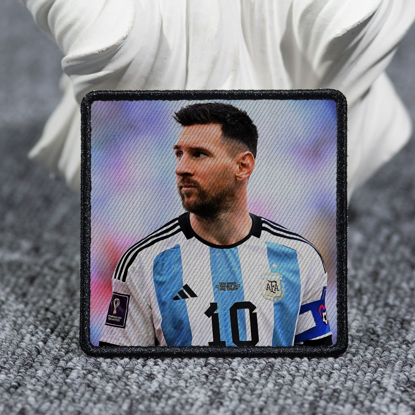 Messi Patch Sew/Iron on with Embroidered Border for Hats, Shirts.
