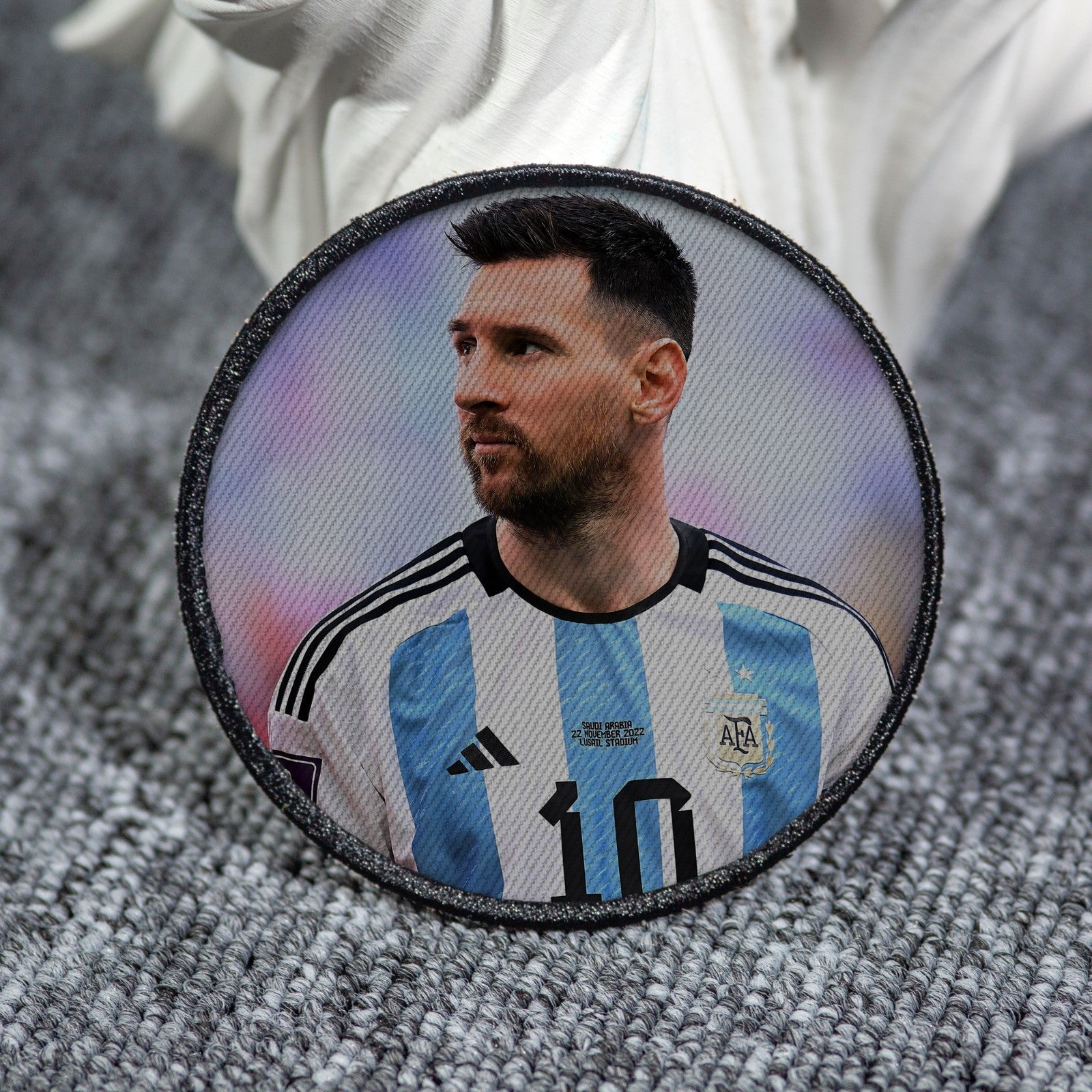 Messi Patch Sew/Iron on with Embroidered Border for Hats, Shirts.